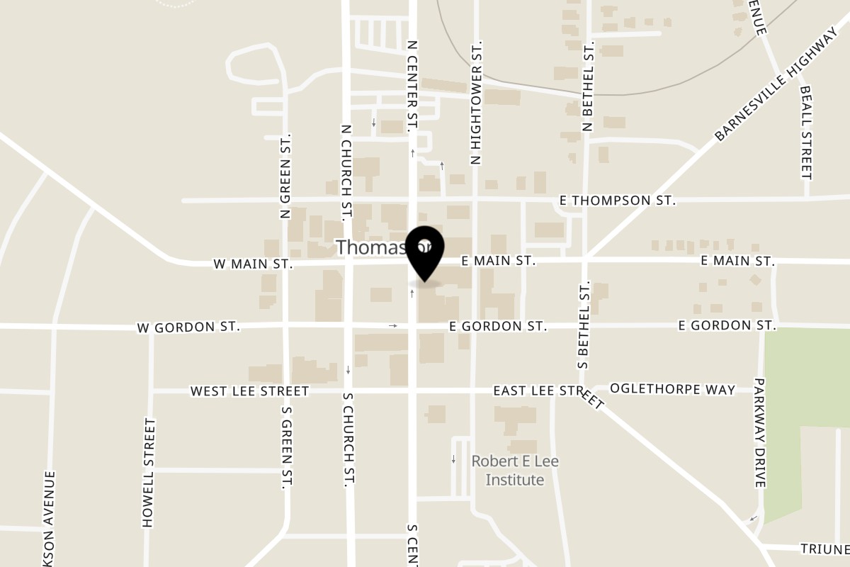 Map showing the location of Wholesome Bowls on 105 S Center St in Thomaston